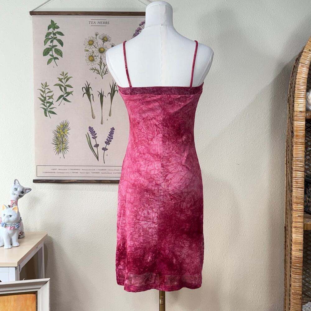Vtg 90s Y2k Pink Mesh Gold Glitter Mini Dress Fairy Grunge Whimsy Hippie Boho S - Picture 4 of 5